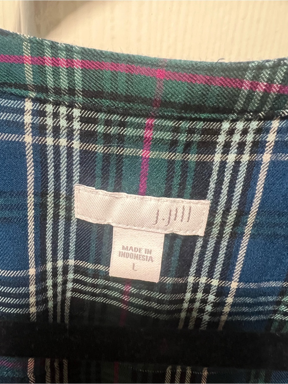 J.Jill Plaid Button Front Tunic Blouse Size Large Blue Green Rayon - Picture 4 of 11